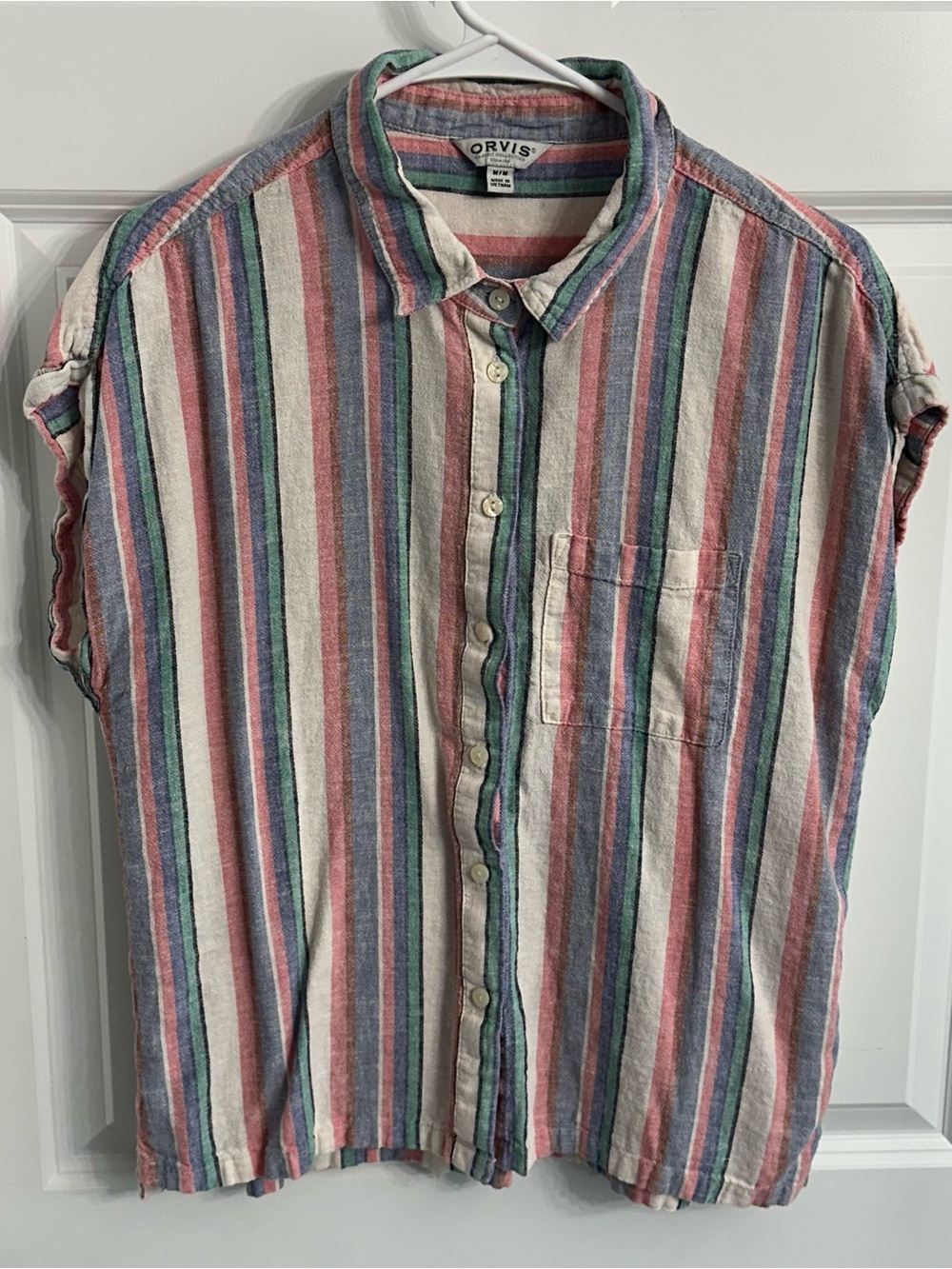 Orvis Linen Striped Button Up Blouse Shirt Women’s Size M